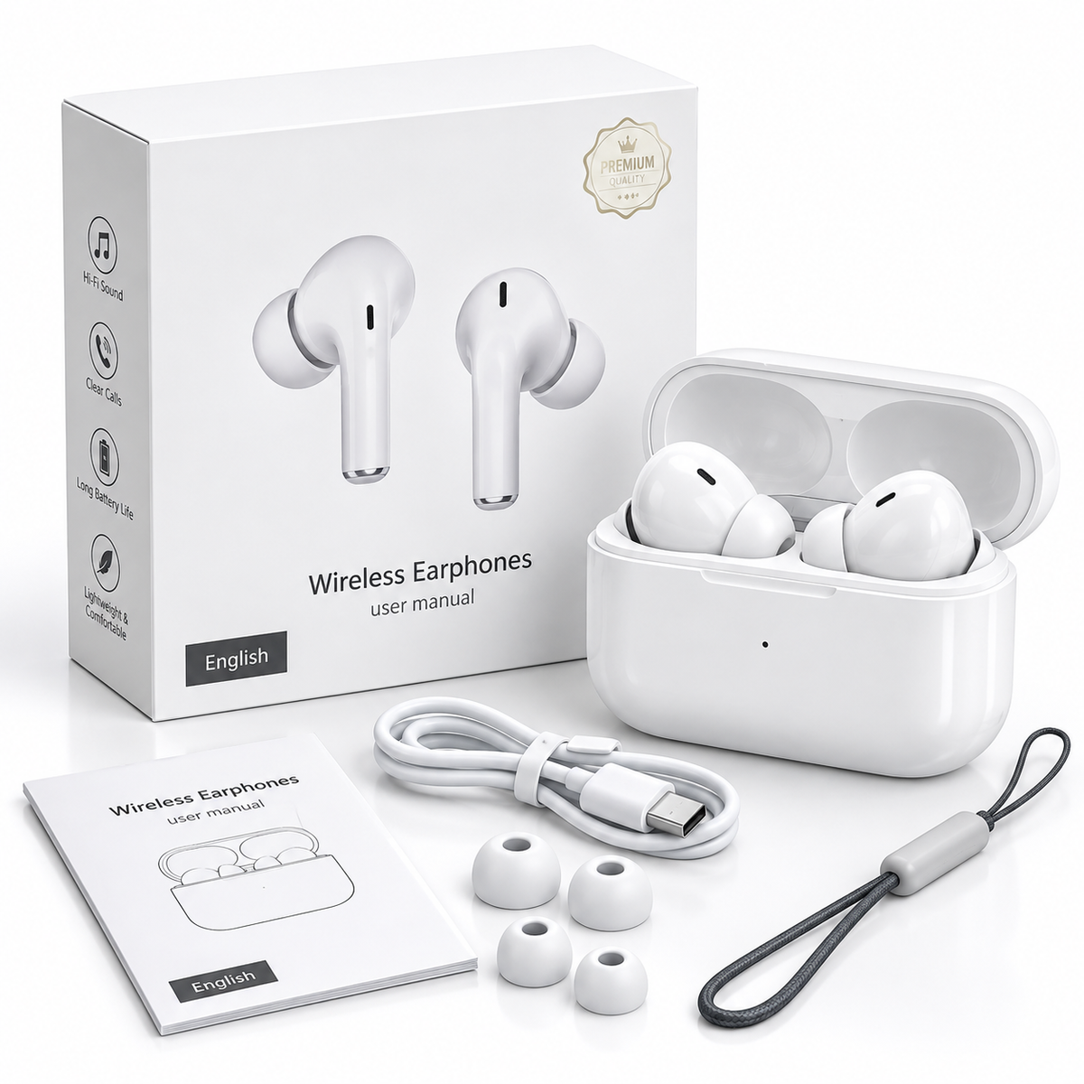 Wireless Earphones mit Ladecase Produktdarstellung